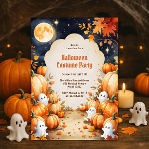 Schattigee Ghost & Pumpkin Kinder Halloween Kostuu Kaart