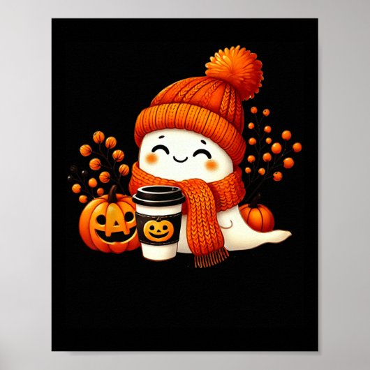 Schattigee Ghost Pumpkin Spice Cup Halloween Herfs Poster (Voorkant)