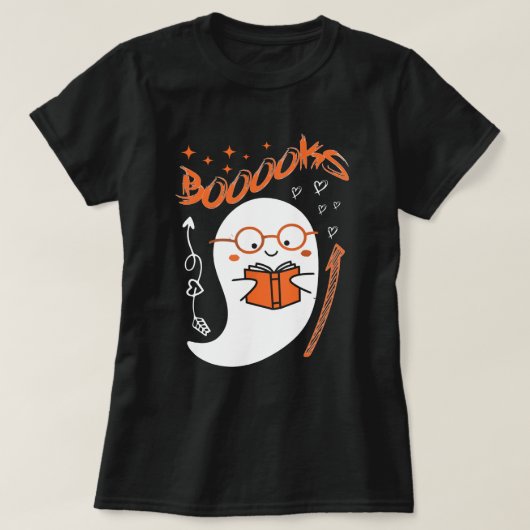 Schattigee Ghost Reading: Halloween Teacher Design T-shirt (Design voorkant)
