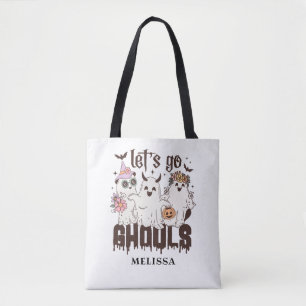 Schattigee Ghost Retro Halloween Let's Go Ghouls Tote Bag
