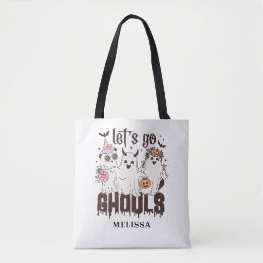 Schattigee Ghost Retro Halloween Let's Go Ghouls Tote Bag (Voorkant)