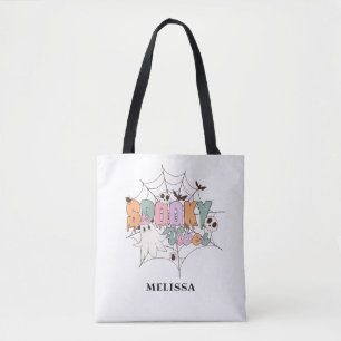 Schattigee Ghost Retro Halloween Spooky Vibes Tote Bag