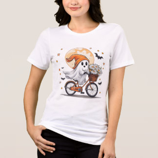 Schattigee Ghost Riding Bicycle Halloween T-shirt 