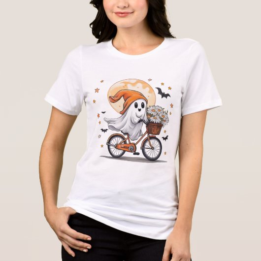 Schattigee Ghost Riding Bicycle Halloween T-shirt  (Voorkant)