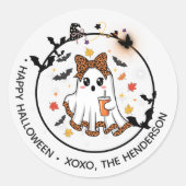 Schattigee Ghost Round Sticker - Halloween Bow & B (Voorkant)