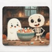 Schattigee Ghost & Skeleton met Snoepjes kom - Mou Muismat (Voorkant)