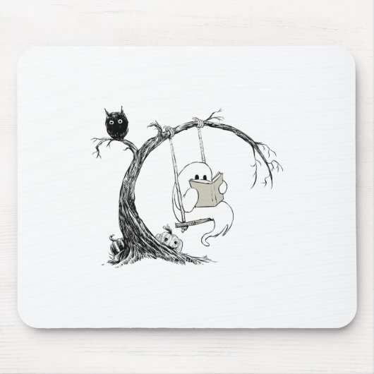 Schattigee Ghost Swinging Leesboek Halloween Ghost Muismat (Voorkant)