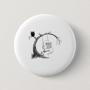 Schattigee Ghost Swinging Leesboek Halloween Ghost Ronde Button 5,7 Cm
