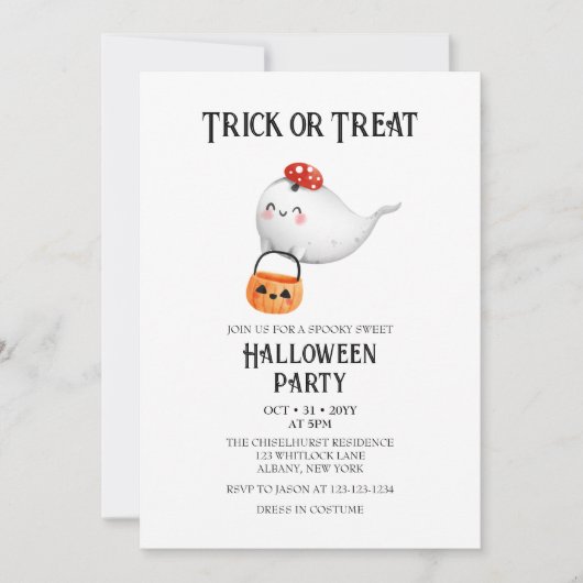Schattigee Ghost Trick or treat Bucket Halloween P Kaart (Voorkant)