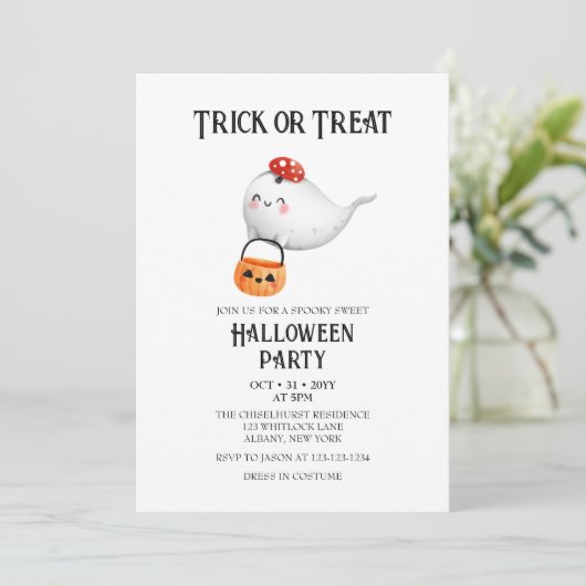 Schattigee Ghost Trick or treat Bucket Halloween P Kaart (Staand voorkant)