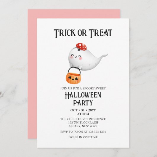Schattigee Ghost Trick or treat Bucket Halloween P Kaart (Voorkant / Achterkant)