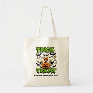 Schattigee Ghost Trick or treat Halloween Loot Can Tote Bag