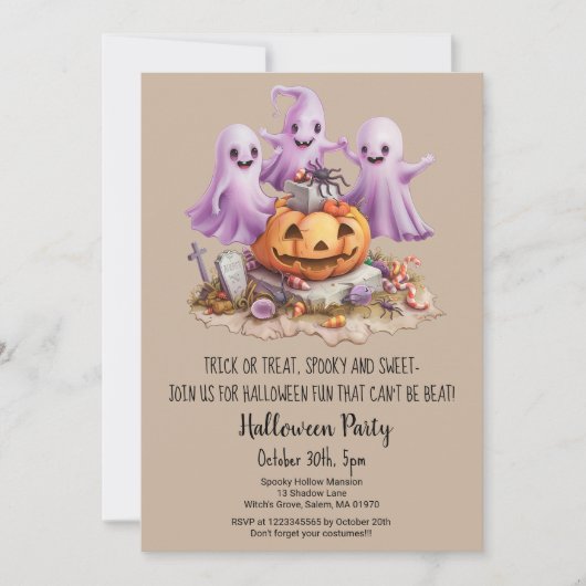 Schattigee Ghost Trick or treat Pumpkin Halloween Kaart (Voorkant)