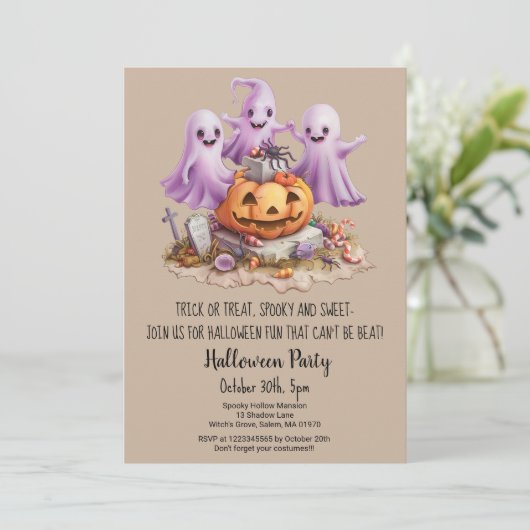 Schattigee Ghost Trick or treat Pumpkin Halloween  Kaart (Staand voorkant)