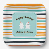 Schattigee Ghost Twins Halloween Stripe Happy Birt Papieren Bordje (Voorkant)