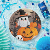 Schattigee Ghost Uilen & Pompoenen Spooky Hallowee Papieren Bordje (Feest)