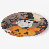 Schattigee Ghost Uilen & Pompoenen Spooky Hallowee Papieren Bordje (Gekanteld)