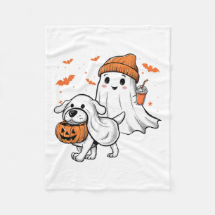 Schattigee Ghost Walking Dog Coquette Bow Hallowee Fleece Deken