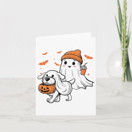 Schattigee Ghost Walking Dog Coquette Bow Hallowee Kaart (Voorkant)