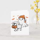 Schattigee Ghost Walking Dog Coquette Bow Hallowee Kaart (Gele Bloem)