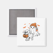 Schattigee Ghost Walking Dog Coquette Bow Hallowee Magneet (Voorkant / Achterkant)