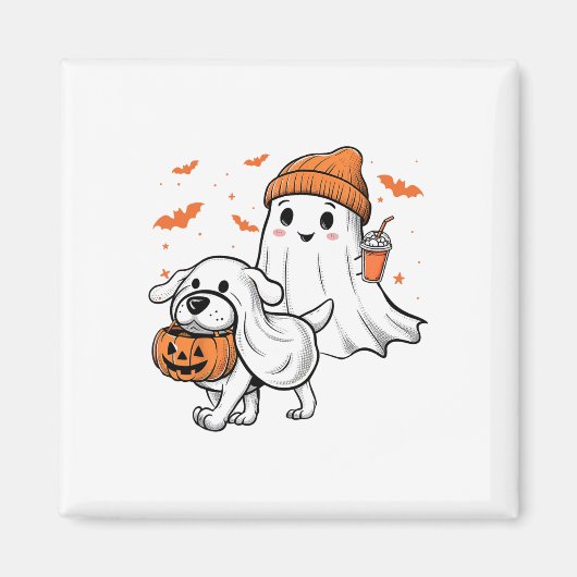 Schattigee Ghost Walking Dog Coquette Bow Hallowee Magneet (Voorkant)