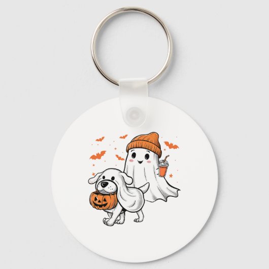 Schattigee Ghost Walking Dog Coquette Bow Hallowee Sleutelhanger (Voorkant)