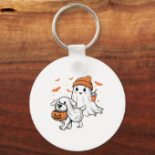 Schattigee Ghost Walking Dog Coquette Bow Hallowee Sleutelhanger (Voorkant)