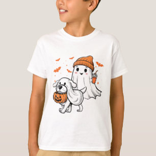 Schattigee Ghost Walking Dog Coquette Bow Hallowee T-shirt