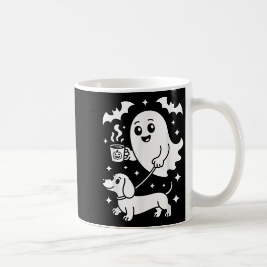 Schattigee Ghost Walking Dog teckel koffie Hallowe Koffiemok (Rechts)