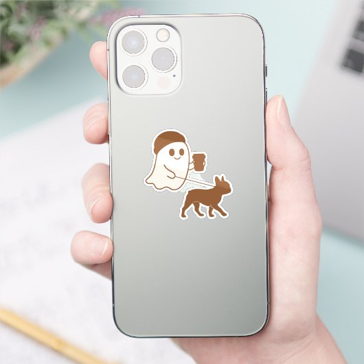 Schattigee Ghost Walking Frenchie Sticker (Telefoon)