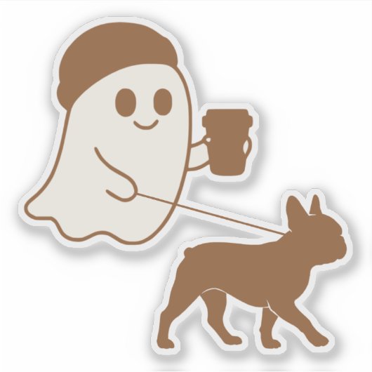 Schattigee Ghost Walking Frenchie Sticker (Voorkant)