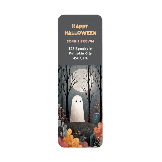 Schattigee Ghost Waterverf Art Halloween Retouradr Etiket (Voorkant)