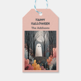 Schattigee Ghost Waterverf Illustratie Halloween Cadeaulabel