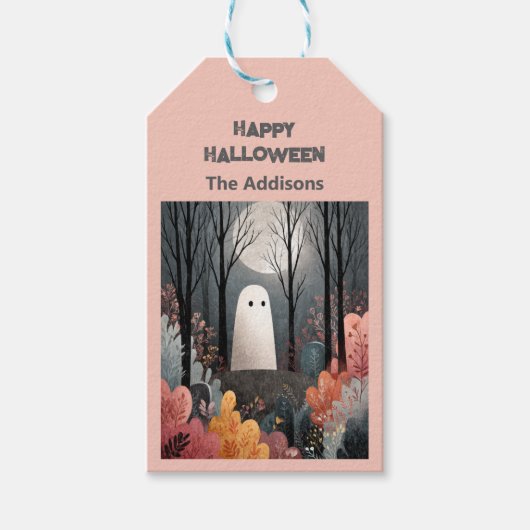 Schattigee Ghost Waterverf Illustratie Halloween Cadeaulabel (Voorkant)