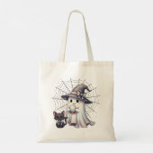 Schattigee Ghost Witch Black Cat Halloween Trick T Tote Bag (Achterkant)