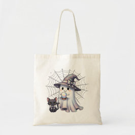Schattigee Ghost Witch Black Cat Halloween Trick T Tote Bag
