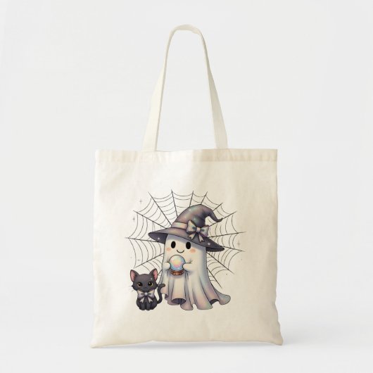 Schattigee Ghost Witch Black Cat Halloween Trick T Tote Bag (Voorkant)