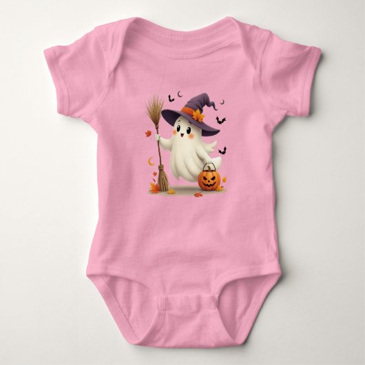 Schattigee Ghost Witch Halloween Baby Bodysuit (Voorkant)