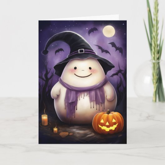Schattigee Ghost Witch Illustratie Halloween Kaart (Voorkant)