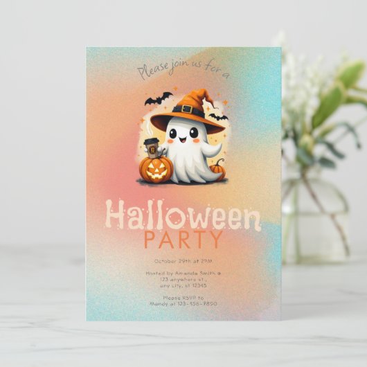 Schattigee Ghost Witches Pet Coffee Halloween Part Kaart (Staand voorkant)