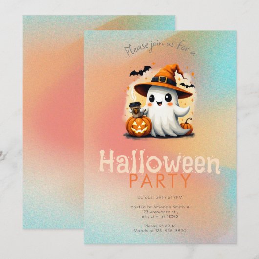 Schattigee Ghost Witches Pet Coffee Halloween Part Kaart (Voorkant / Achterkant)