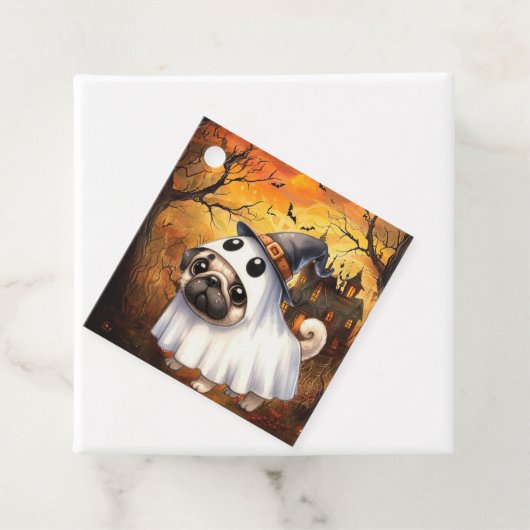 Schattigee Ghostie Pug Halloween Bedankjes Labels (In situ)
