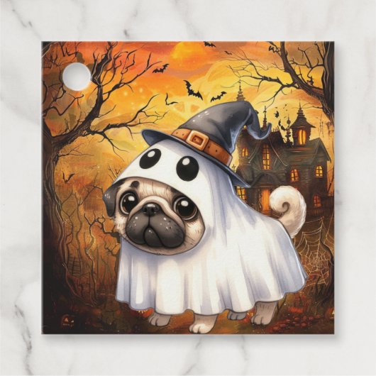 Schattigee Ghostie Pug Halloween Bedankjes Labels (Voorkant)