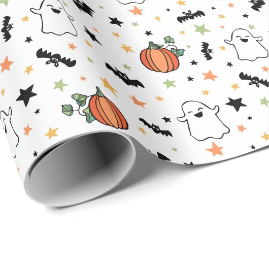 Schattigee Ghosts Bats Pumpkins Halloween Pattern Cadeaupapier (Rol Hoek)