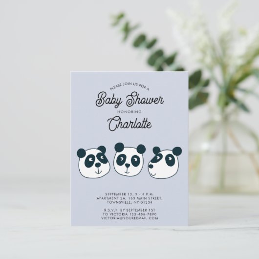 Schattigee Giant Panda Beer Baby shower Uitnodigin Briefkaart (Staand voorkant)