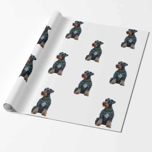 Schattigee Giant Schnauzer in een Kersttrui Cadeaupapier (Uitgerold)