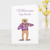 Schattigee gibbon Valentijnsdag kaart (Gele Bloem)