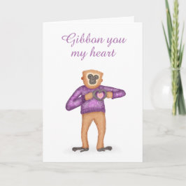 Schattigee gibbon Valentijnsdag kaart