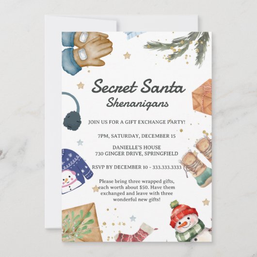 Schattigee Gift Exchange Fun Christmas Secret Sant Kaart (Voorkant)